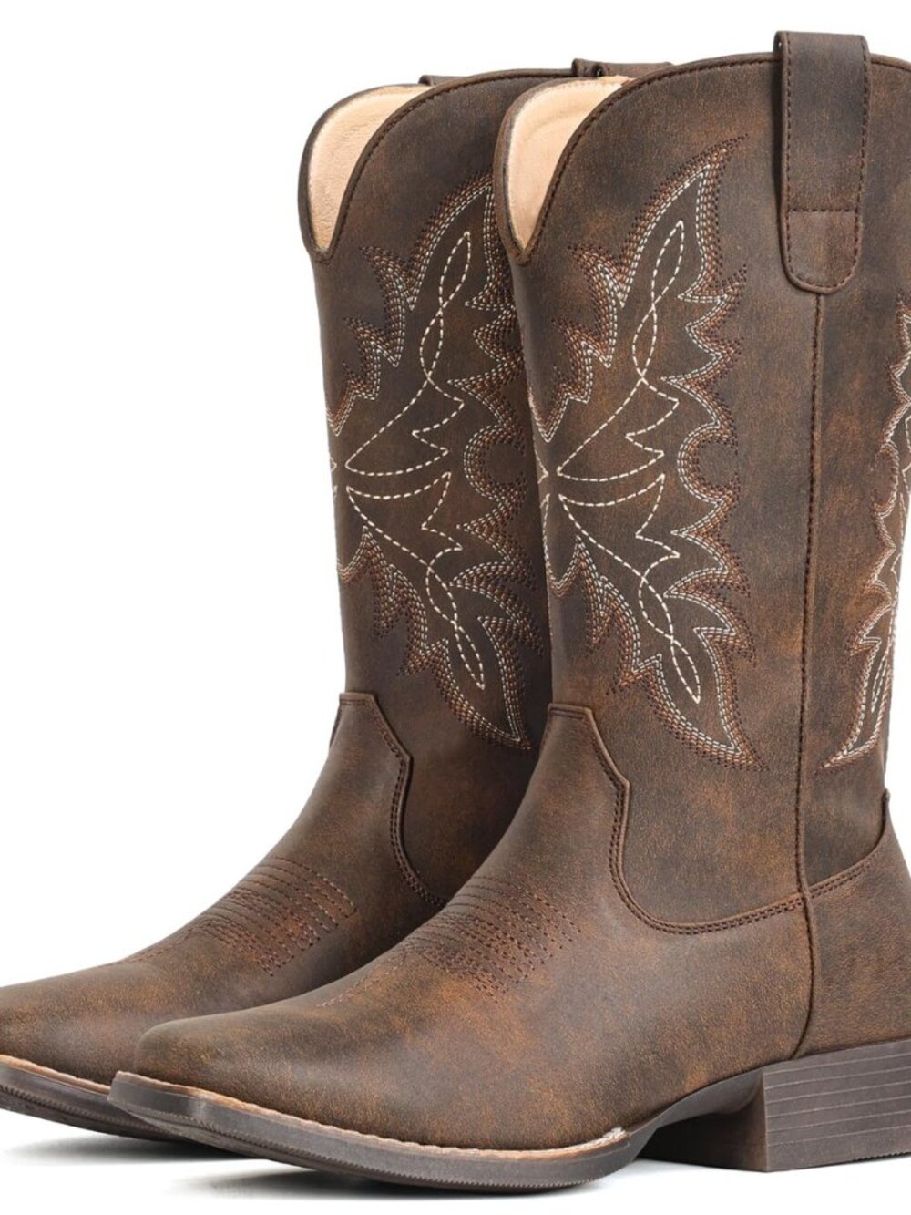 Cowboy Boots for Women Square Toe Western Cowgirl Mid Calf Pull On Boot